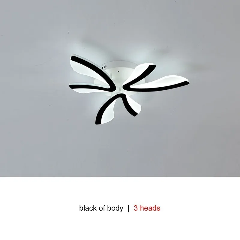 black 3 heads Современные светодиодные потолочные лампы для гостиной, спальни, комнаты, домашнего декора, лампы для кухни, светильники, черная молния, с пультом дистанционного управления, блеск - Цвет корпуса: black 3 heads