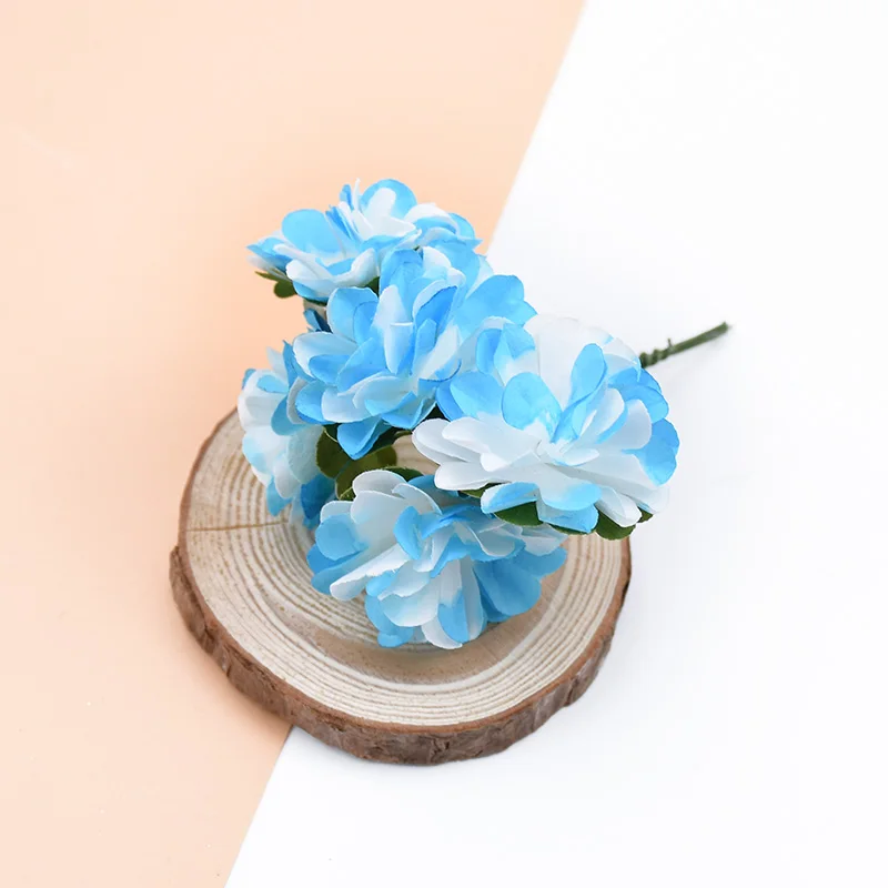 blue 6 шт., искусственные растения, бумажные цветы, декоративные цветы, венки, свадебный Декор для дома, гвоздика, скрапбук, сделай сам, Подарочная коробка, Рождество - Цвет: blue
