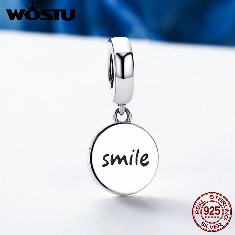 WOSTU оригинальный 925 пробы Серебряный улыбающееся лицо жизни бусины Висячие