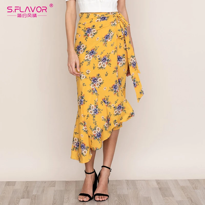 S. FLAVOR 2019 новые женские модные Асимметричные летние юбки богемные с цветочным