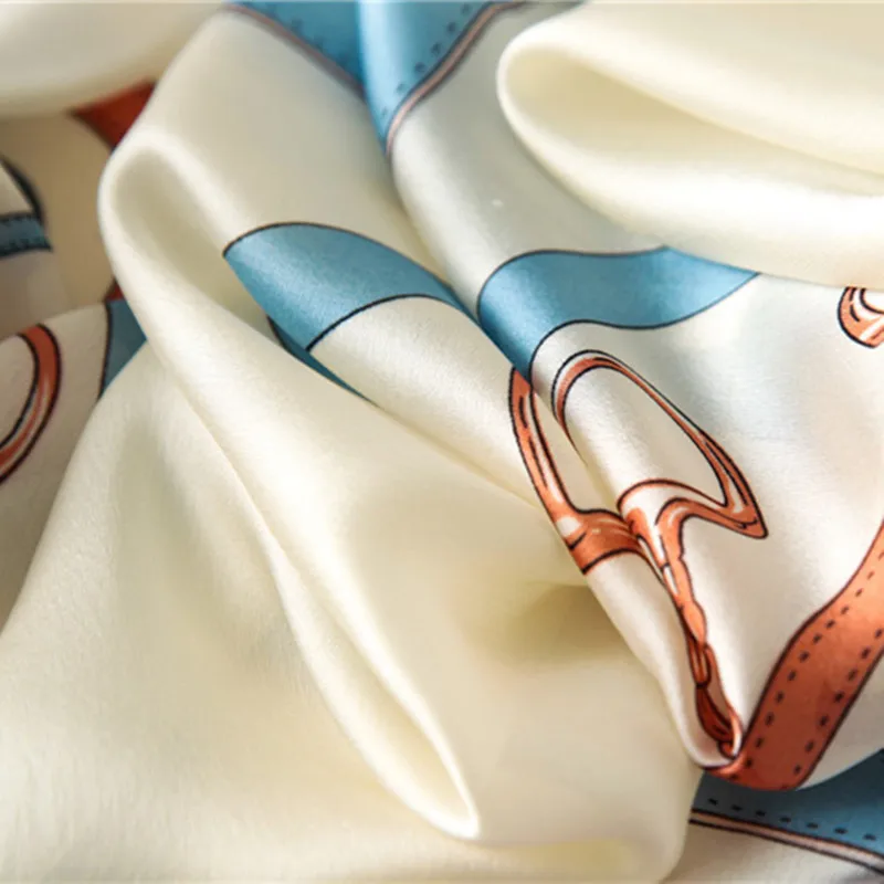 Natural Silk Scarf Luxury Brand Women Neckerchief Summer Horse Printed Shawls Wrap Foulard Hijab Long Head Scarves Stoles | Аксессуары