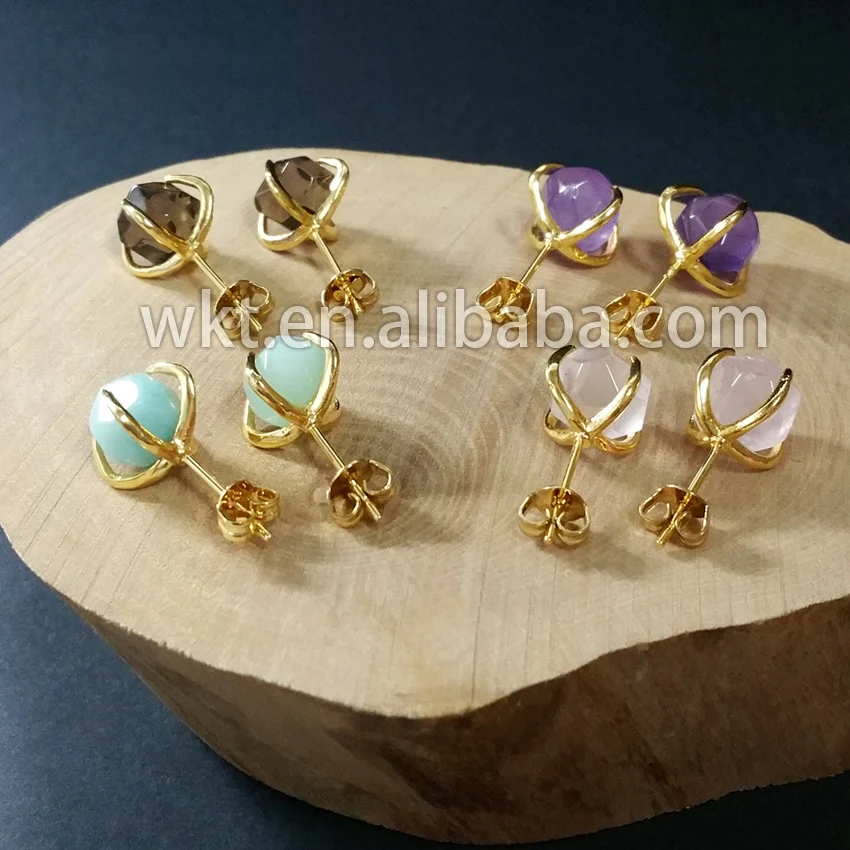 WE-E123 Lovely Jewelry 24k gold trim pink quartz amazonite crystal stone earrings stub free shipping | Украшения и аксессуары