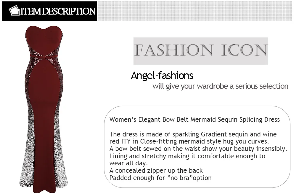 Angel-Fashion Формальные платья контрастные цвета градиент блесток Русалка Вечерние платья 286