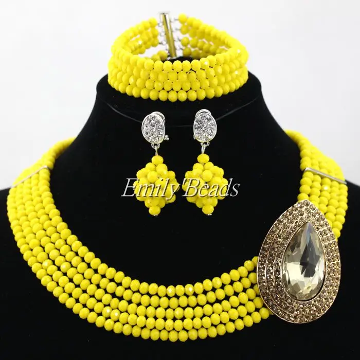 Желтый нигерийский традиционный свадебный костюм африканские бусы ювелирный