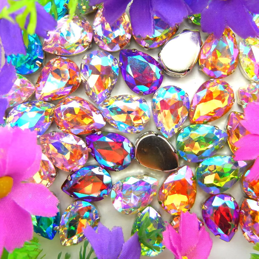 AB цвета серебряные крабы отверстия 7 размеров капля воды КАПЛЕВИДНАЯ стеклянная