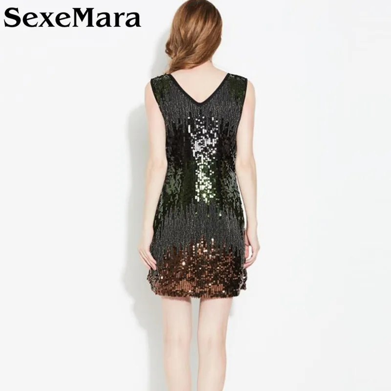 Женское платье с V-образным вырезом и блестками | Женская одежда