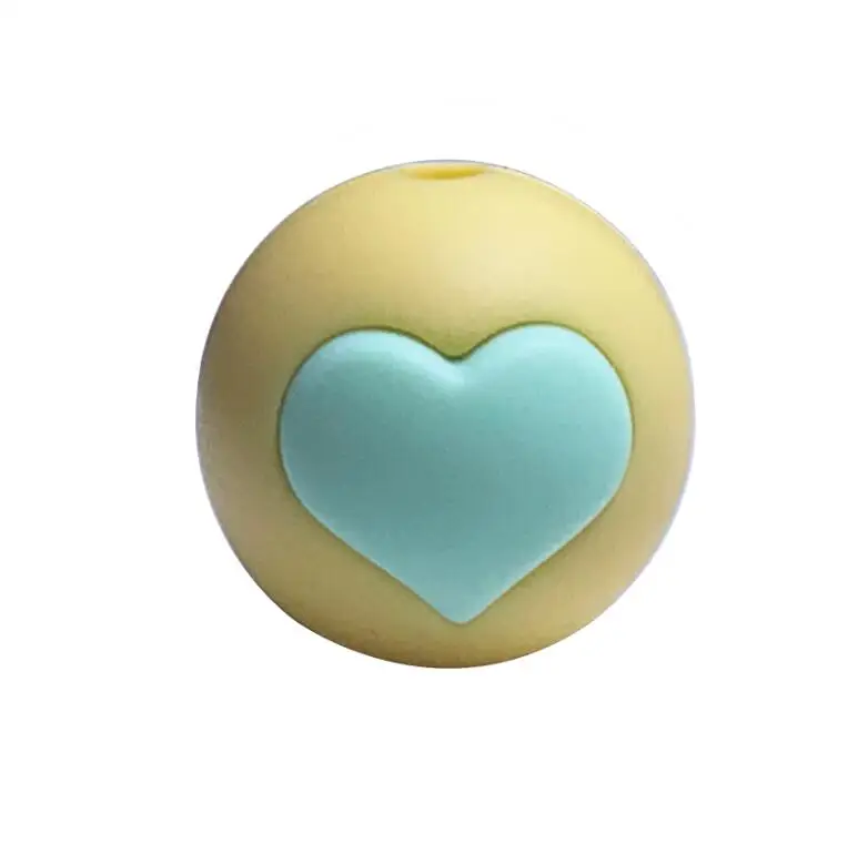 yellow N mint 5 шт. Силиконовые Круглые бусины в форме сердца-Силиконовые Прорезыватели для прорезывания зубов для DIY ожерелья-BPA Бесплатный Детский прорезыватель BPA безопасный DIY шарик - Цвет: yellow N mint