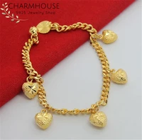 charmhouse yellow gold color gp bracelets for women 5 heart charm bracelet bangles wristband wedding bridal jewelry gifts