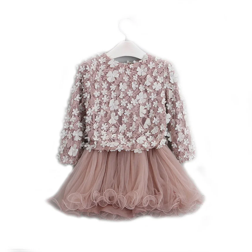 Одежда для маленьких девочек Летнее платье с вышивкой и лепестками Кружевное