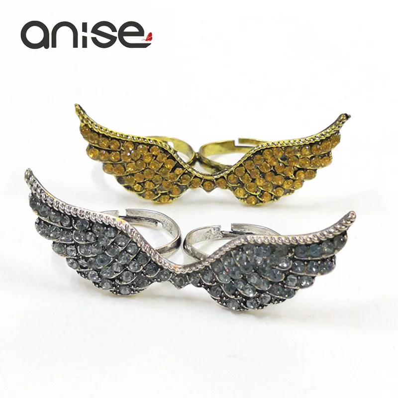 Винтажное кольцо с крыльями ангела Anise Стразы панк летучая мышь животное Молния