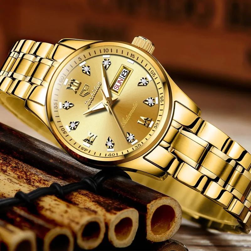 Steel all golden JSDUN Часы женские золотые из нержавеющей стали классические деловые наручные часы Япония механические Автоматические Часы relogio feminino - Цвет: Steel all golden