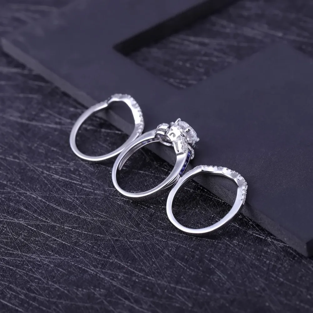 Балетное кольцо из 3 предметов с драгоценным камнем настоящего серебра 925 пробы