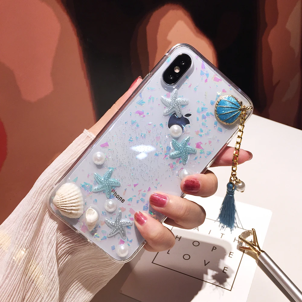 Qianliyao для iPhone XS чехол для Max XR милый 3D жемчуг раковины кисточки мягкий чехол для iPhone 6 6S 7 8 Plus X 11 Pro Max чехол s