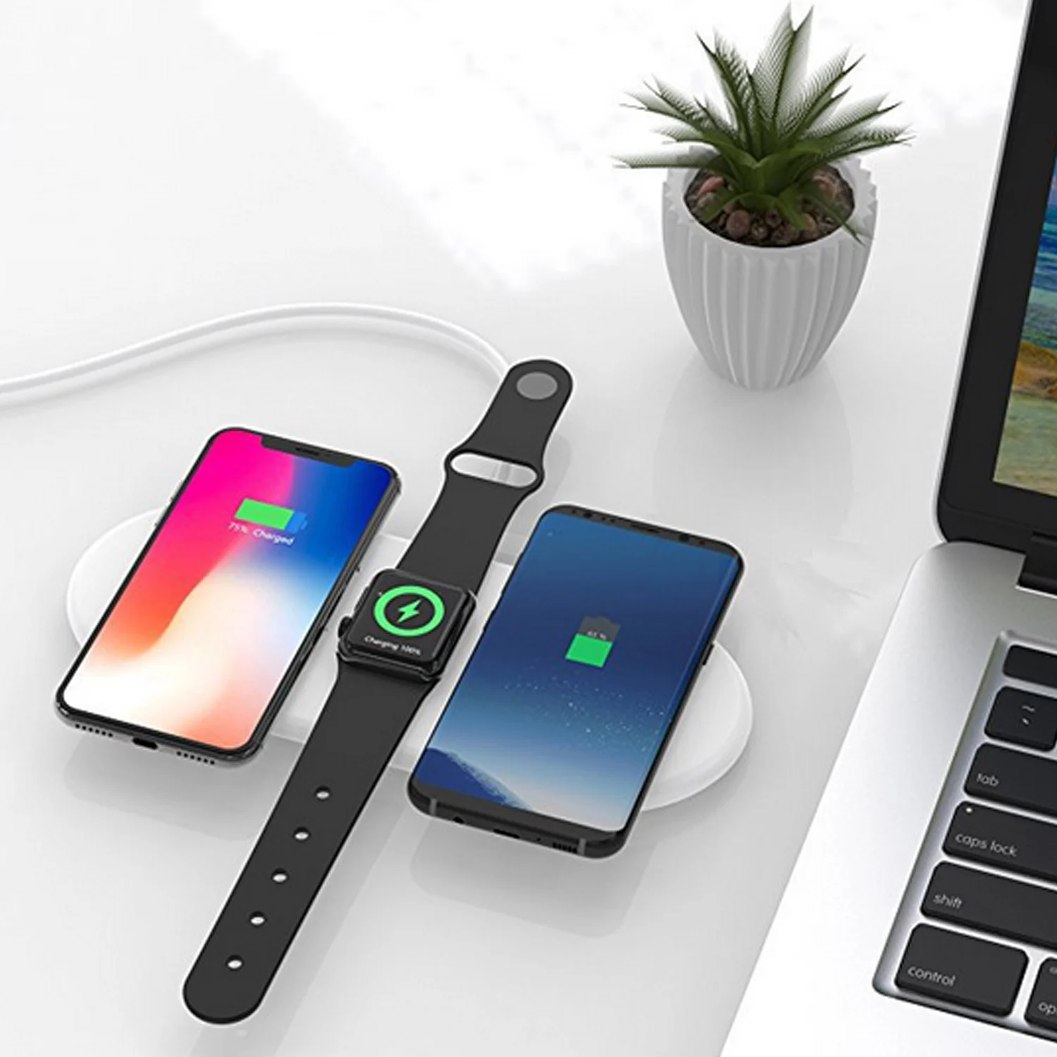 Беспроводное зарядное устройство Besegad 3 в 1 QI для Apple Watch iPhone 10X8 Plus Samsung Galaxy S9