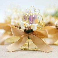100pcs iron golden bird cage bell wedding candy box baby birth christmas celebration party guests return gift box za4932