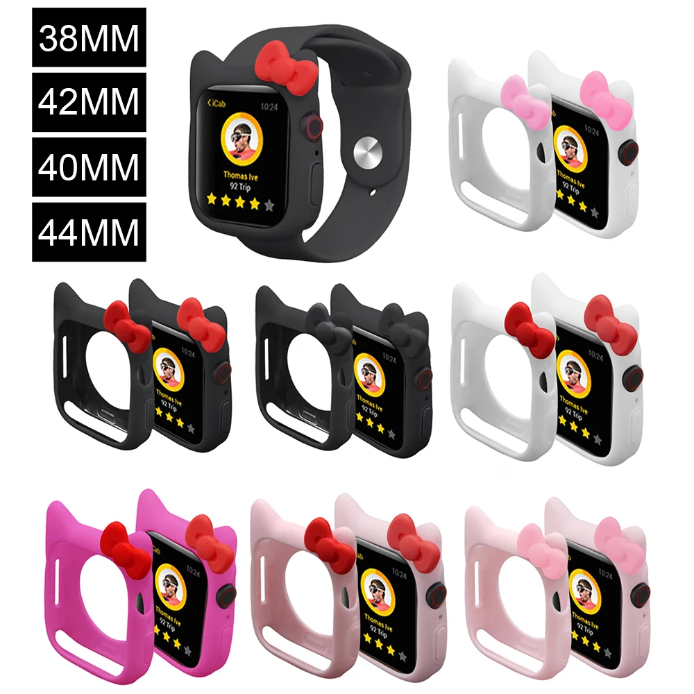 Силиконовый мягкий чехол Hello Watch для iWatch Series 1 2 3 4 Apple 38 мм 42m40мм 44 милый с кошачьими