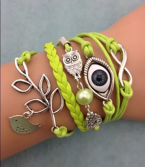 1 шт. бесконечности браслет сглаза ветка дерева и птица кожаный из жемчуга сова 3035