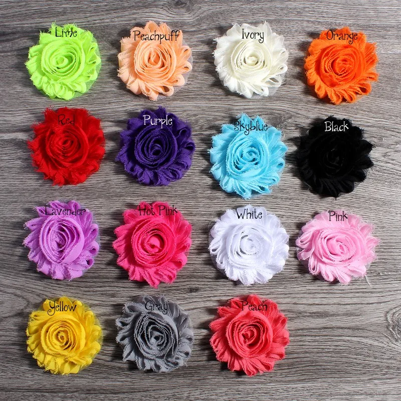 

10pcs/lot 2.6" 19 colors Fashion Chic Shabby Chiffon Flowers For Kids Hair Accessories 3D Frayed Fabric Flowers For Headbands