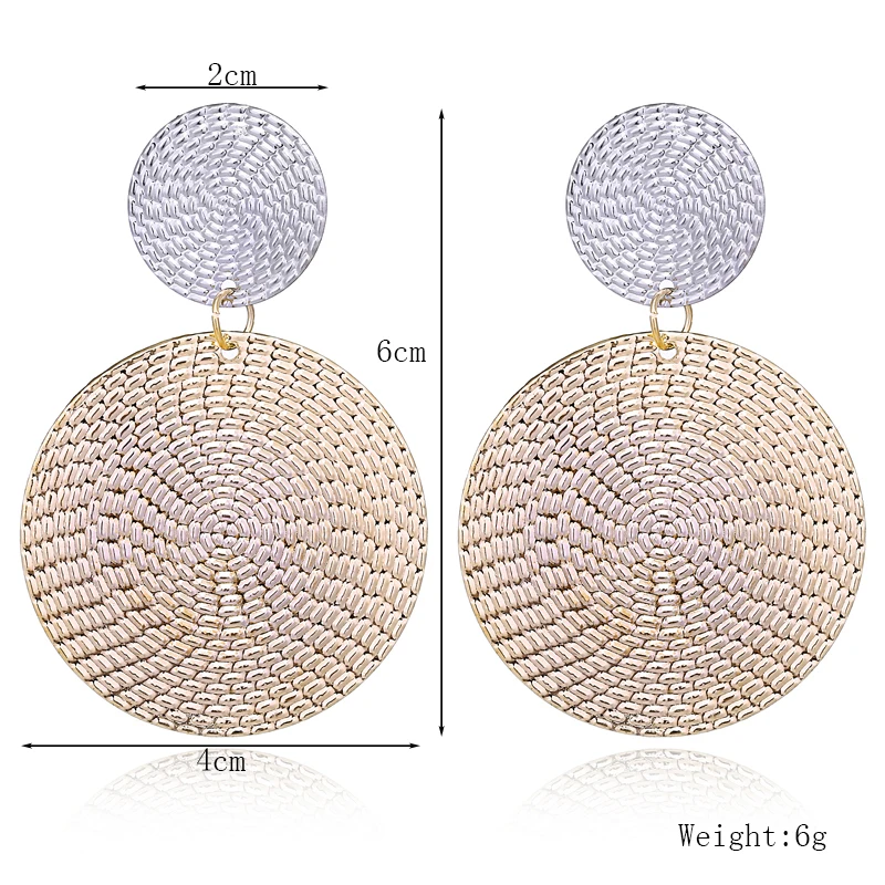 YAOLOGE Unique Metal Round Earring Gold color Stitching Large Bohemian Statement Jewelry For Girl | Украшения и аксессуары