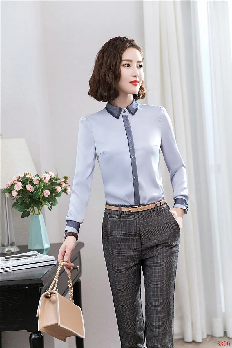 Fashion Ladies Work Blouses Women Business Suits 2 Piece Pant and Tops Sets OL Shirts Long Sleeve | Женская одежда