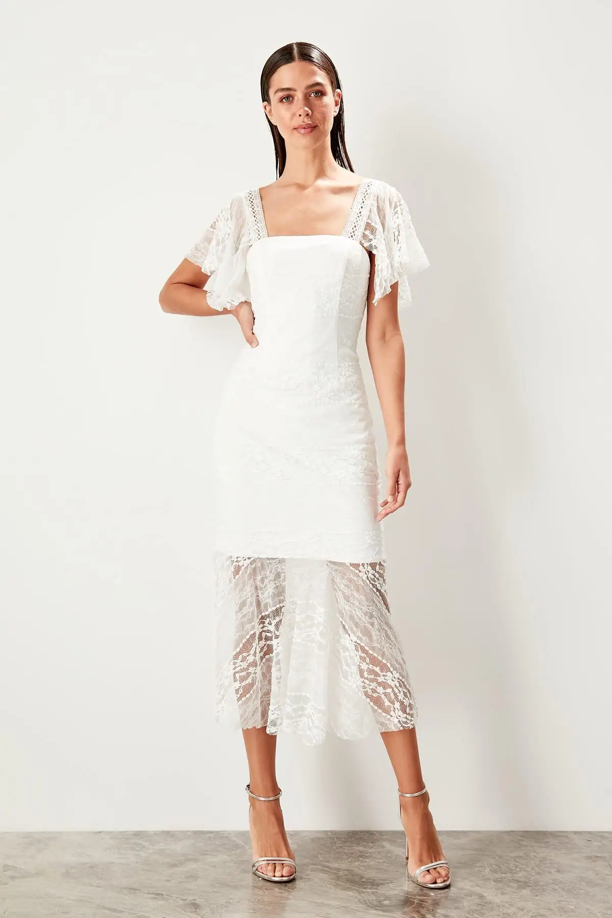 Trendyol платье экрю с бретельками TPRSS19UZ0084|Женские платья| |