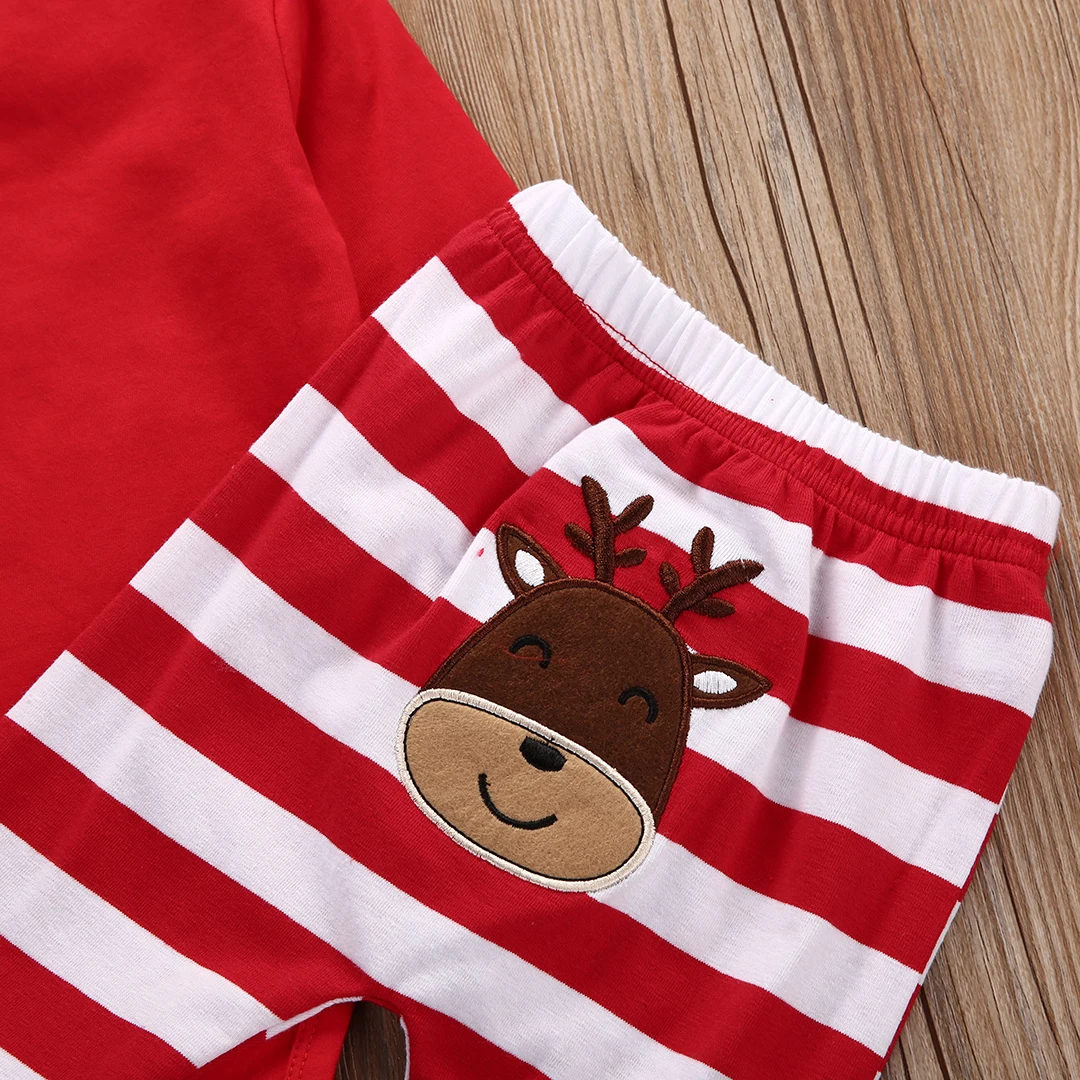 Xmas Baby Pjs Set Newborn Boys Girls Christmas Rompers Jumpsuit Striped Long Pants Clothes Outfits Cotton Autumn Winter | Детская одежда