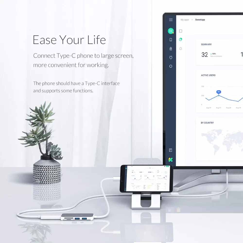 USB-Концентратор ORICO с USB C на HDMI автомобильный адаптер VGA TF SD для MacBook Samsung Galaxy S10 Huawei