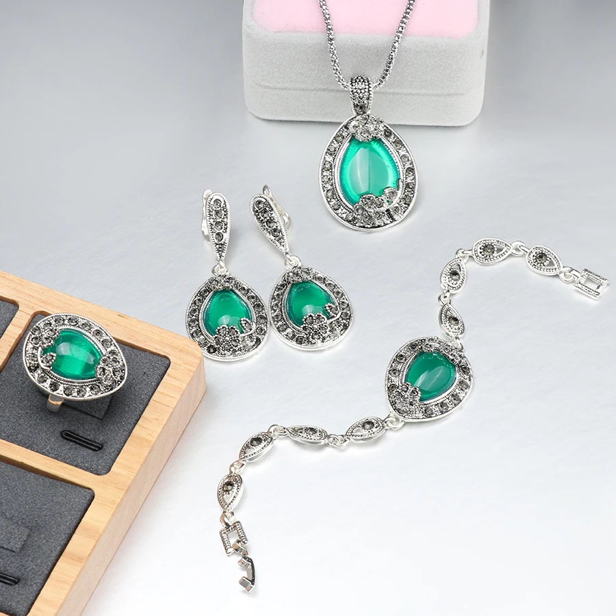 4 шт./лот винтажные посеребренные Свадебные Ювелирные наборы богемные серые