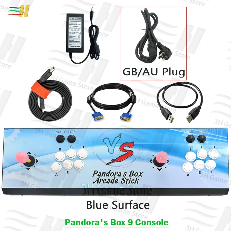 PB9 Blue GB plug 2 игрока Pandora Box 9 железная консоль встроенный в 1500 В 1 аркадная игра подключи и играй usb джойстик для ПК ps3 pandora's 5S 6s 7 - Цвет: PB9 Blue GB plug