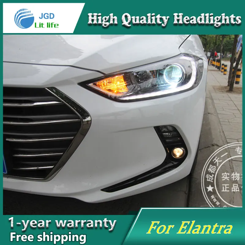 Высокое качество, автомобильный Стайлинг, чехол на голову для hyundai Elantra, светодиодный головной светильник, DRL, дневной ходовой светильник, биксеноновый HID