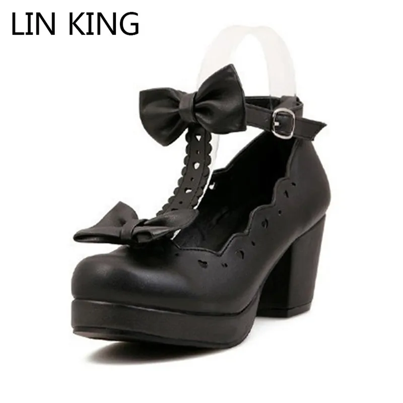 LIN KING/модные женские туфли лодочки Мэри Джейн с пряжкой милые принцессы бантом