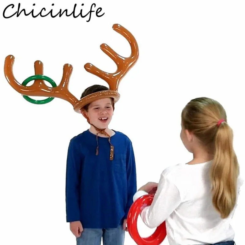 Chicinlife 1Set Inflatable Deer Ferrule Reindeer Antler Balloon Kid Ring Toss Games Toys Birthday Christmas Party Decor Supplies