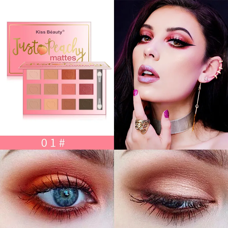 Kiss beauty персик Русалка Матовая Тени для век Палетка макияжа 12 цветов водостойкая