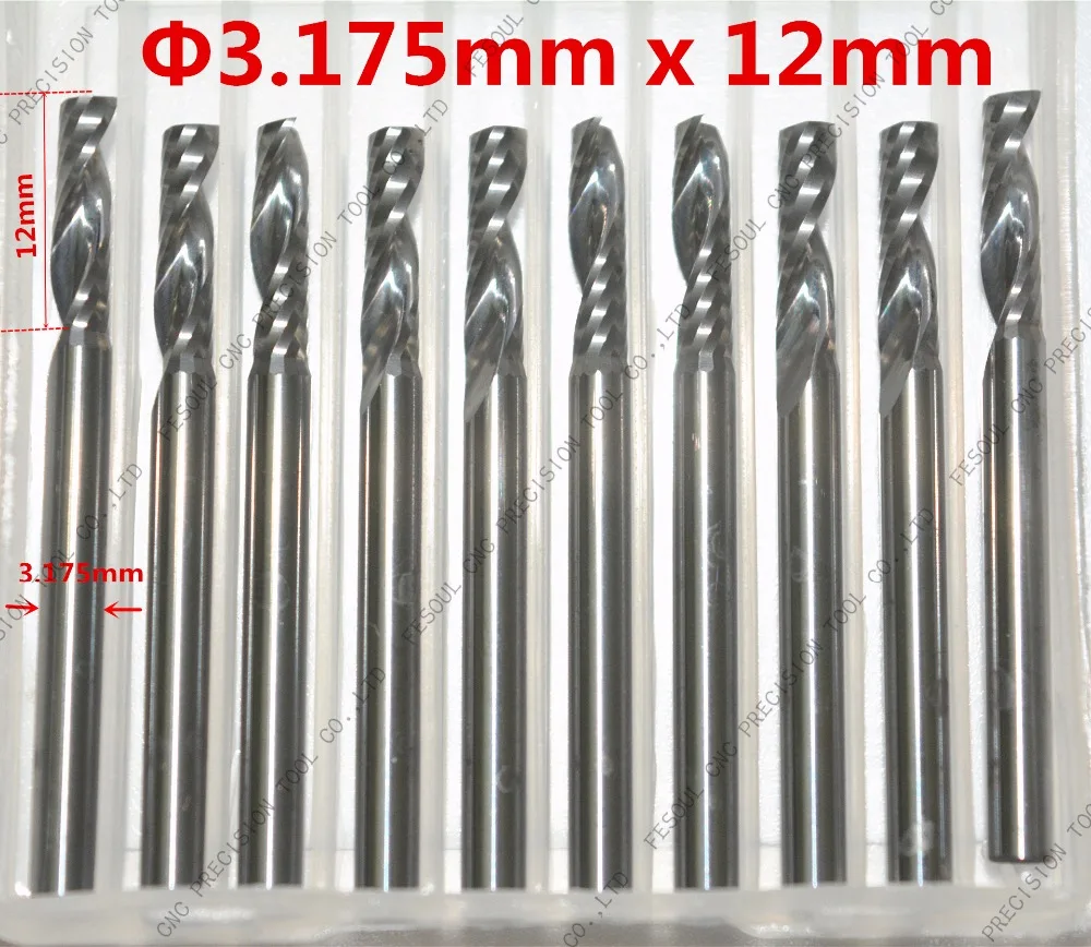 3,175 мм(1/8 '')* 12 мм, 10 шт., 1 Флейта концевая фреза, фрезерный станок с ЧПУ, твердосплавный Деревянный инструмент, ПВХ, МДФ, акрил