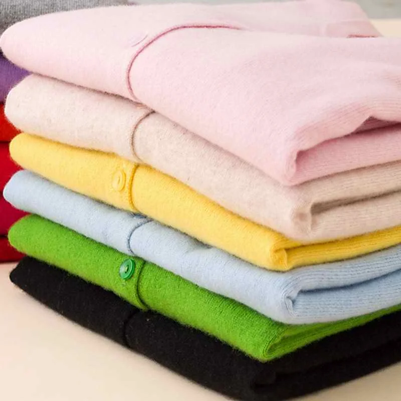 Женский шерстяной вязаный кардиган с длинным рукавом и V-образным вырезом |