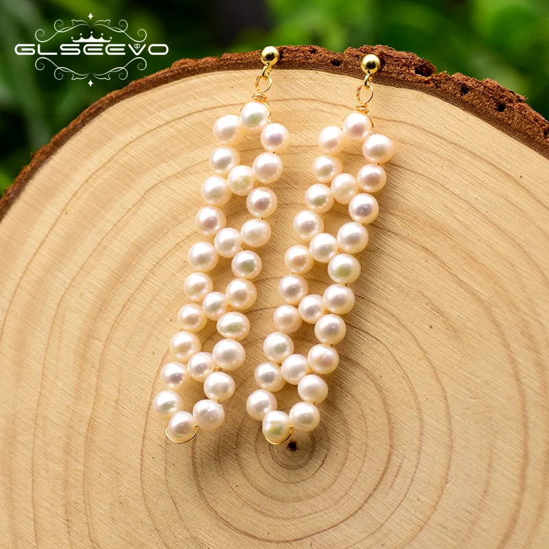 GLSEEVO натуральный пресноводный жемчуг длинные свисающие серьги для женщин