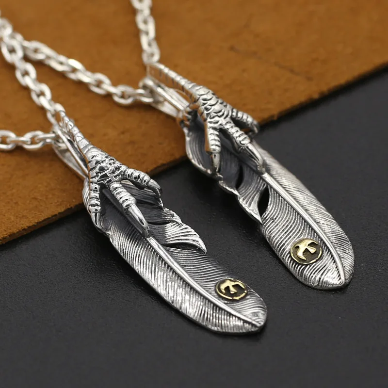 2019 винтажный кулон в виде орла из пера 100% Настоящее чистое серебро 925 пробы
