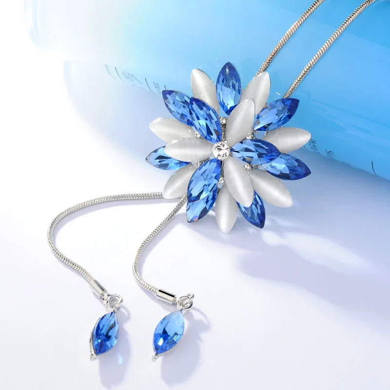 White Opal Crystal Sunflower Tassel Long Necklace For Women Fashion Jewelry Classic Sweater Necklaces &amp Pendants Bijoux | Украшения и