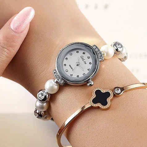 

Top Brand Crystal Pearl Bracelet Watch Women Luxury Rose Gold Stainless Steel Quartz Wrist Watches Ladies Fashion Dress Watch