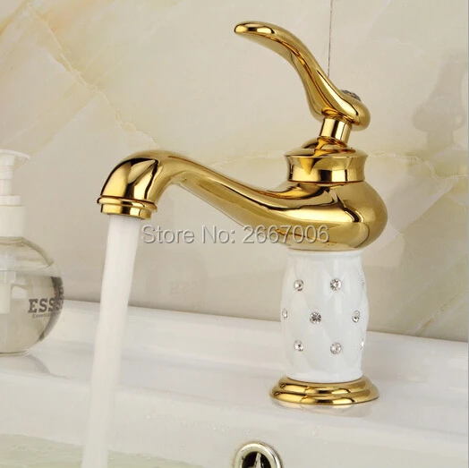 

Free shipping Solid Brass with Diamond crystal body tap New Luxury Single Handle hot and cold tap Deck Mount Mixer Faucet GI498