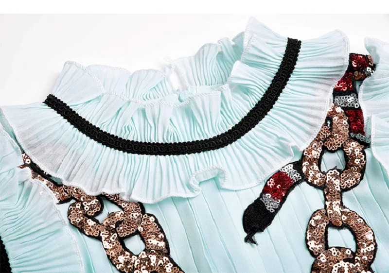 Boho подиумная женская красная губы блестки синяя Шифоновая туника длинные оборки