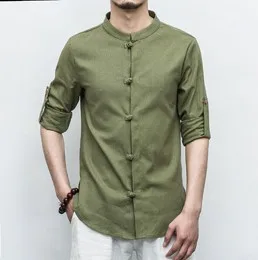 

New spring summer men's linen casual long-sleeve shirt Chinese style button cotton fashion 80s tang top shirt dropshipping soft