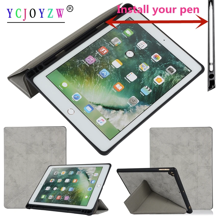 Чехол Smart Cover для Apple New iPad 9,7 дюймов(/)/Pro 9,7/Air 1/Air 2. искусственная кожа+ силиконовая ручка лоток чехол для планшета-YCJOYZW