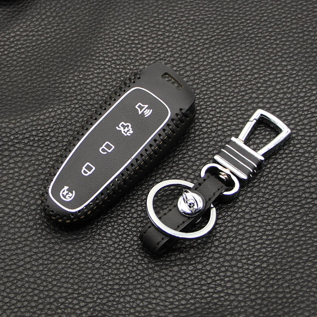 

WFMJ Black Leather Remote Smart 5 Buttons Key Holder Cover Case For Ford Edge Escape Explorer Focus Flex Taurus Fusion