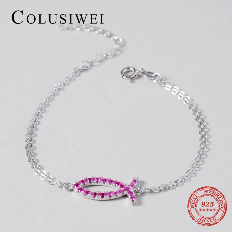 2019 Ins Style 925 Sterling Silver Clear Cubic Zirconia Pink Fish Fashion Bracelet For Women Charm Jewelry Christmas Girl Gift | Украшения