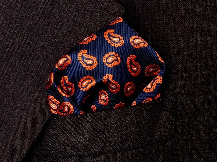Бесплатная доставка Пейсли желтый синий бежевый шелк Hanky 100% мужской карманный