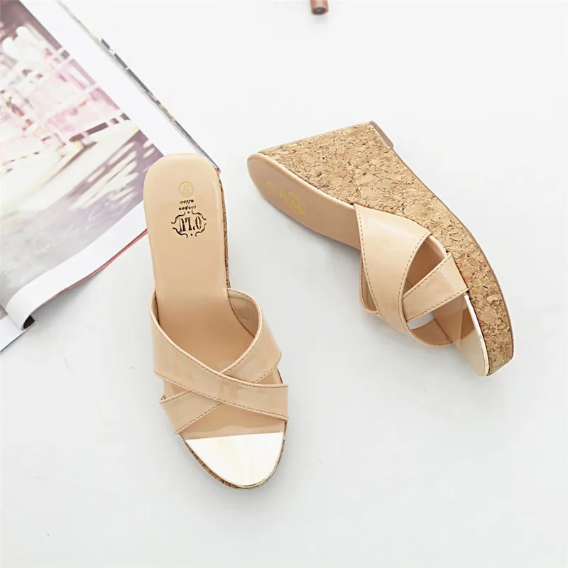 2019 г. женские босоножки на танкетке 13 см высоком каблуке 4 шлепанцы платформе