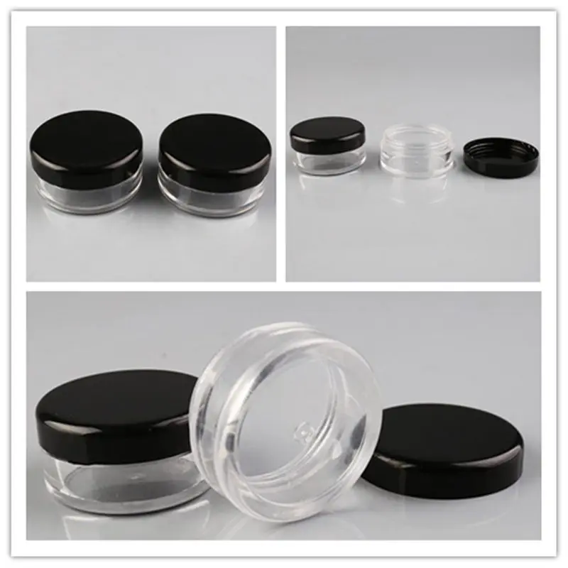 Прозрачный пластиковый Косметический Горшок для макияжа с черными крышками 3 г |