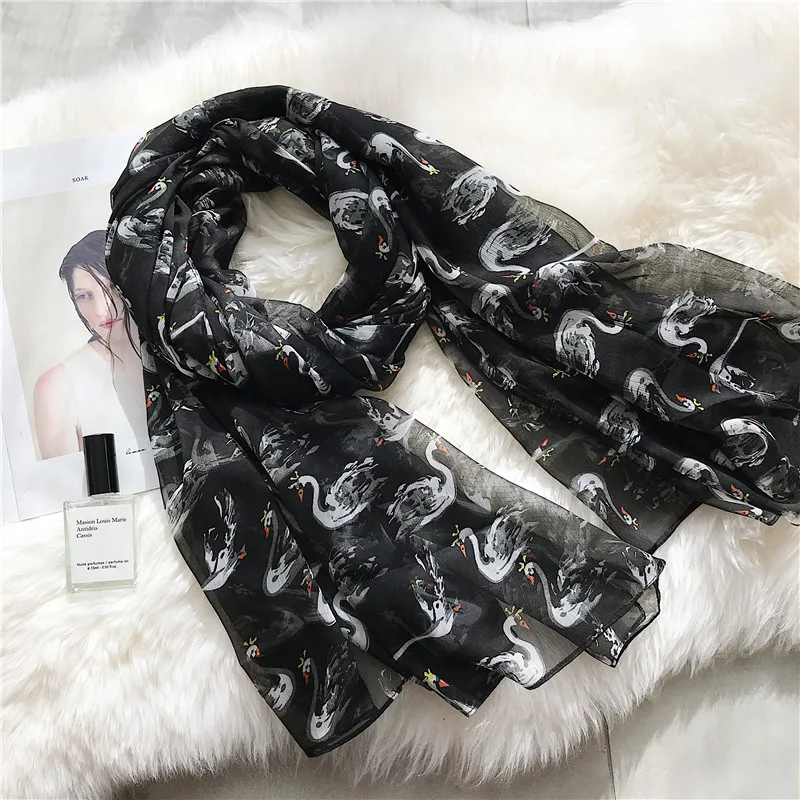 Корейский винтажный Белый лебедь шаль из шелка и шифона шарф летнее