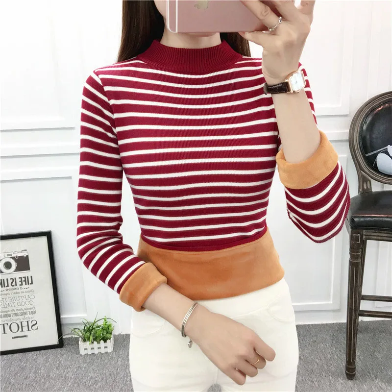 Striped Autumn Winter Pullover Sweater Women Warm Knitted Jumper High Elasticity Long Sleeves Femme Slim elegant Tops | Женская одежда